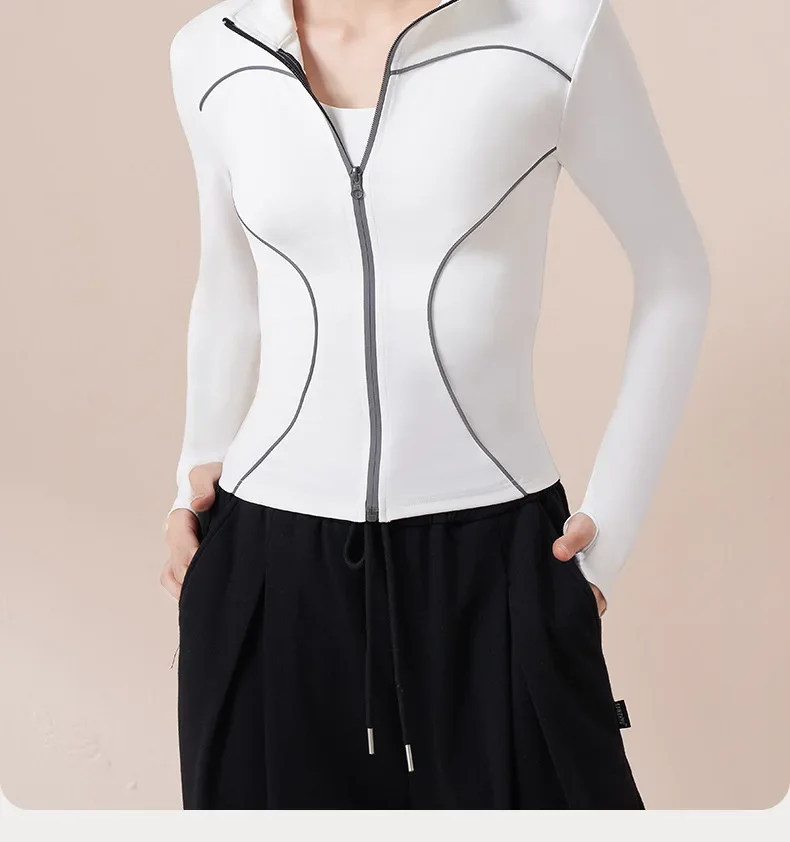 Fanceey Veste de sport, veste réfléchissante pour course de nuit, course de loisirs en plein air, col montant, yoga coupe-vent, course à pied fitness