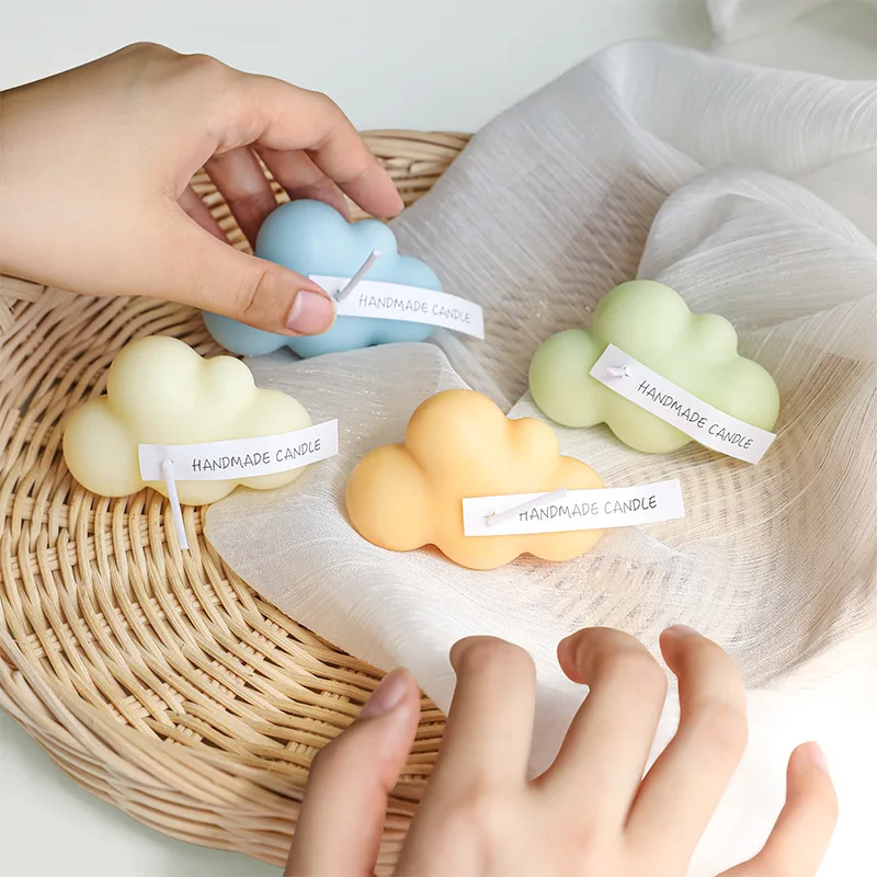 4pc Cute Cloud-shaped Plant Soybean Wax Nordic White Cloud-shaped Home Decoration, Festival And Birthday Gift