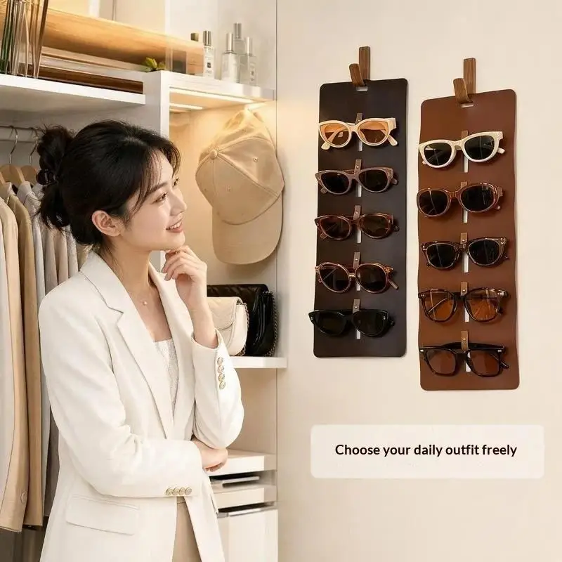Leather Sunglasses Storage Organizer Multi Slot Eyeglasses Display Rack Hanging Eyewear Holder Home Entryway Accessory Stand
