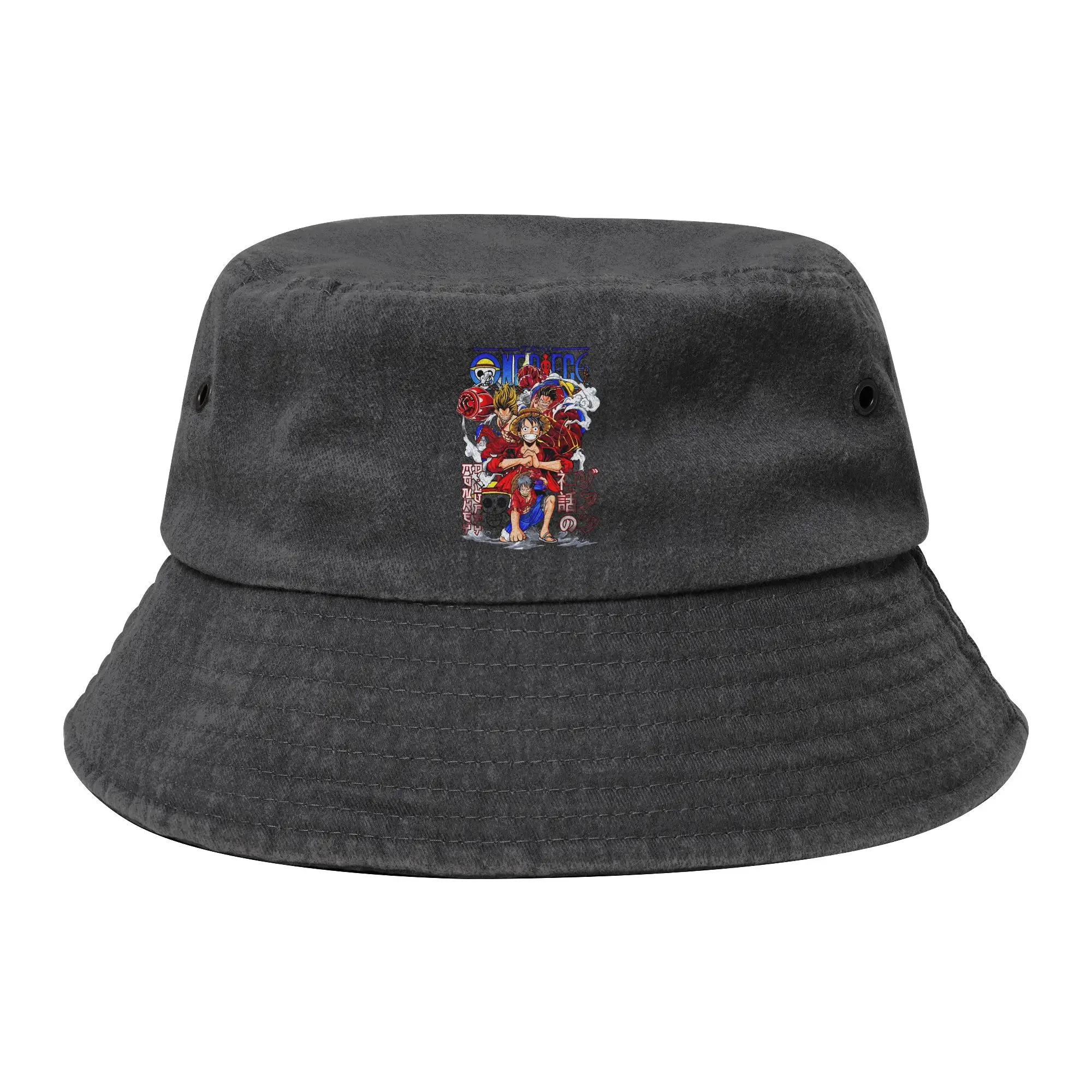 Teen Distressed Cotton Bucket Hats One Piece Vacation Fishing Fisherman Cap Manga Bob Hat Gift Idea