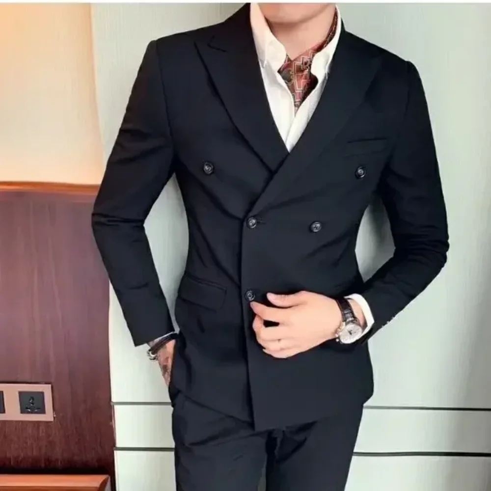 

Двубортные деловые костюмы для мужчин, деловой пиджак для выпускного вечера с брюками, смокинг для свадьбы, жениха, мужские костюмы на заказ, костюм из двух предметов, пиджак