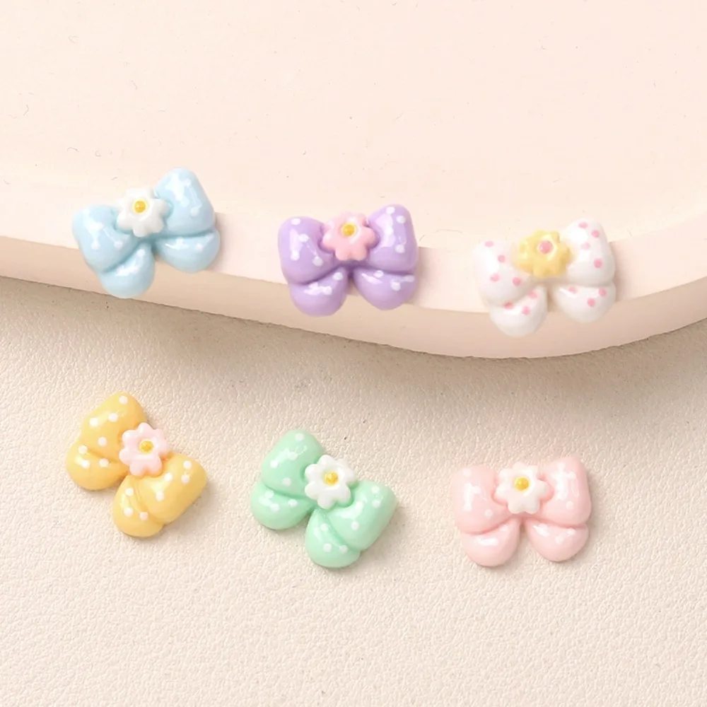 10pcs Kawaii Resin Flatback Mini Flower Bow Charms Cabochons Embellishments for DIY Ornament Crafts Scrapbook Home Decorations
