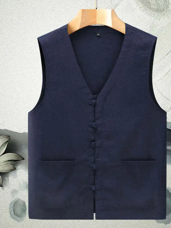 

Легкий летний льняной хлопковый жилет для мужчин больших размеров, в стиле «папин костюм» с льняными вставками на плечах, ветрозащитный, в стиле Тан.