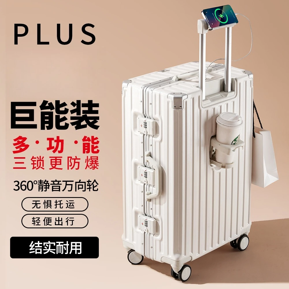 

2026 New Luggage Durable Thickened Men Three Lock Trolley Travel Suitcase Women Password Leather Case Bag Wheel Carry On Trunk