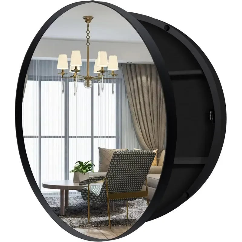 Gold Aluminum Frame Round Medicine Cabinet 26 Inch Wall Mounted Bathroom Storage with Mirror Modern Eco Friendly Design