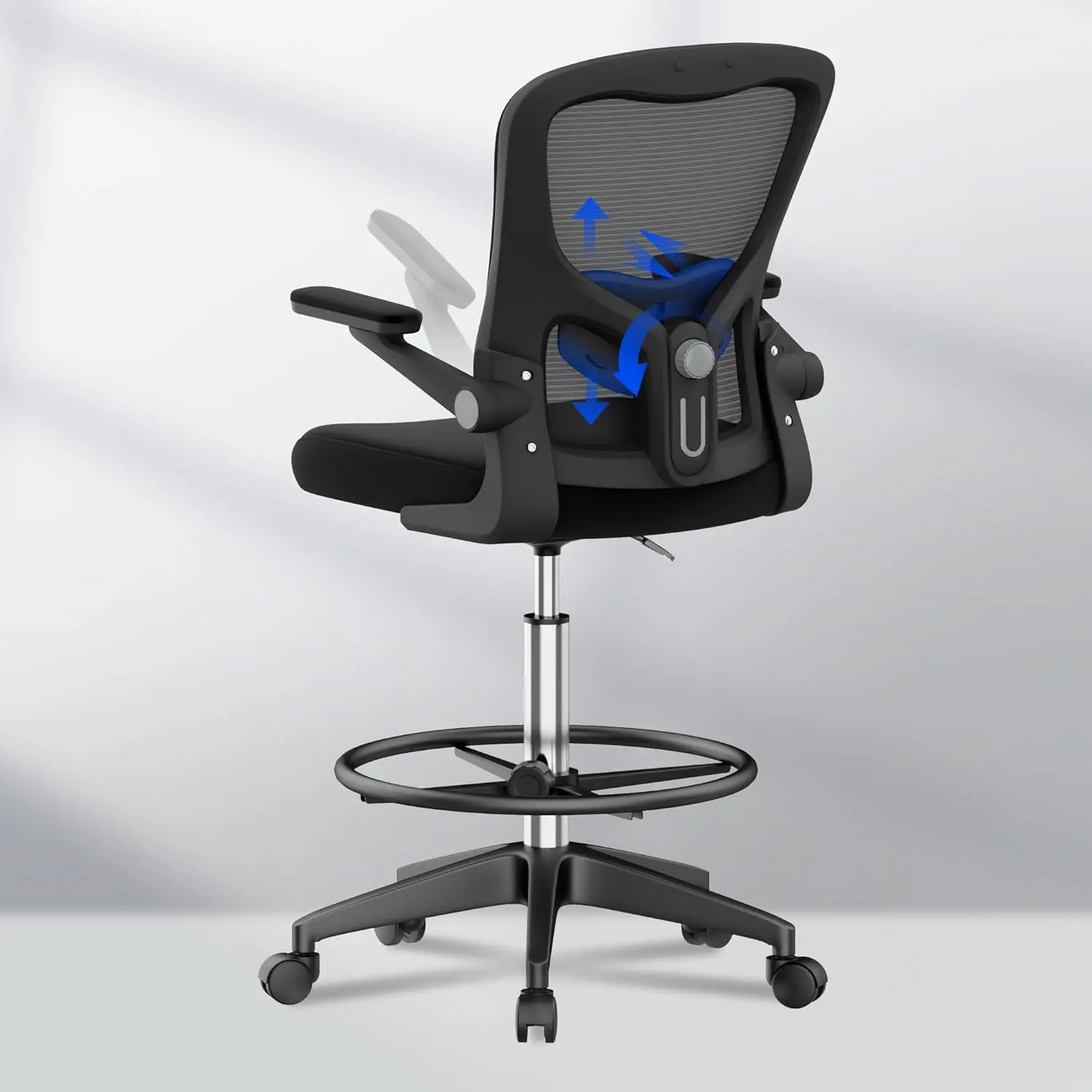 

Drafting Chair Tall Office Chair with 2D Lumbar,3D Flip-up Armrest,Standing Desk Chair with Breathable Mesh &, Customized
