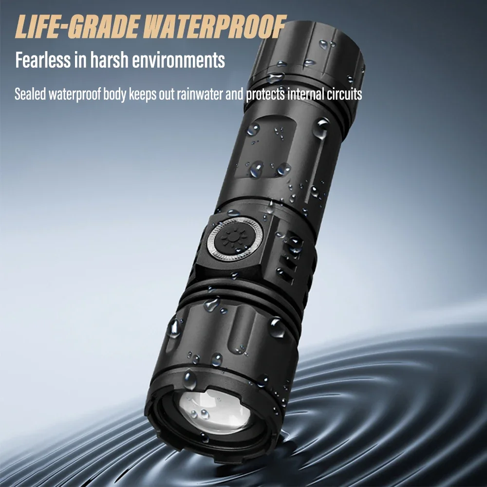 Super Bright LED Flashlight Rechargeable Torch Outdoor Searchlight Portable Camping Lamp with Telescopic Zoom Outdoor Handlight