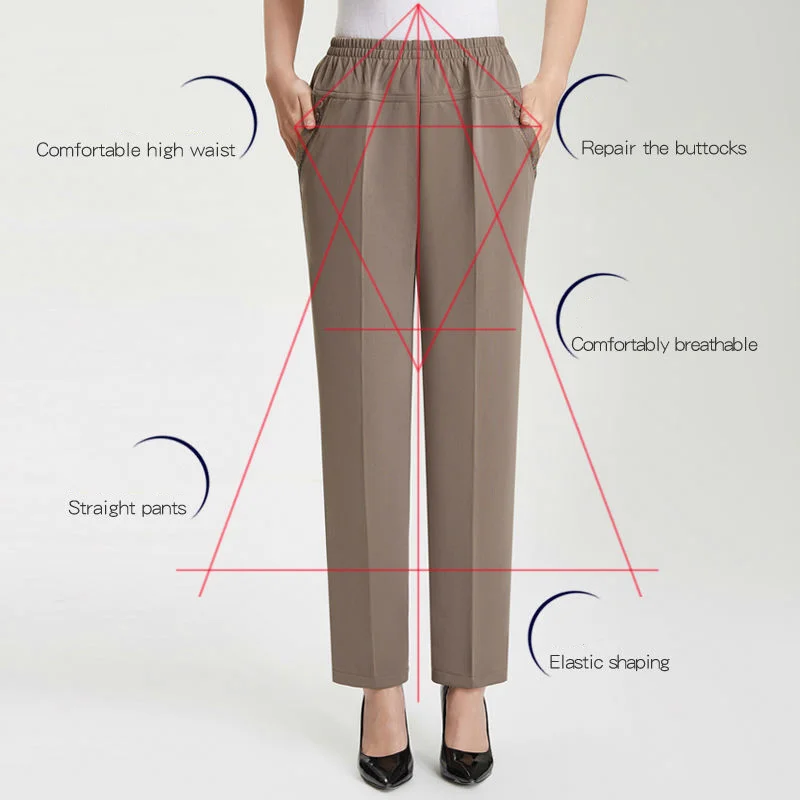 Pantalones de mujer de mediana edad, pantalones sueltos elásticos de cintura alta, ropa femenina, Pantalones rectos informales de Color Solor 3XL