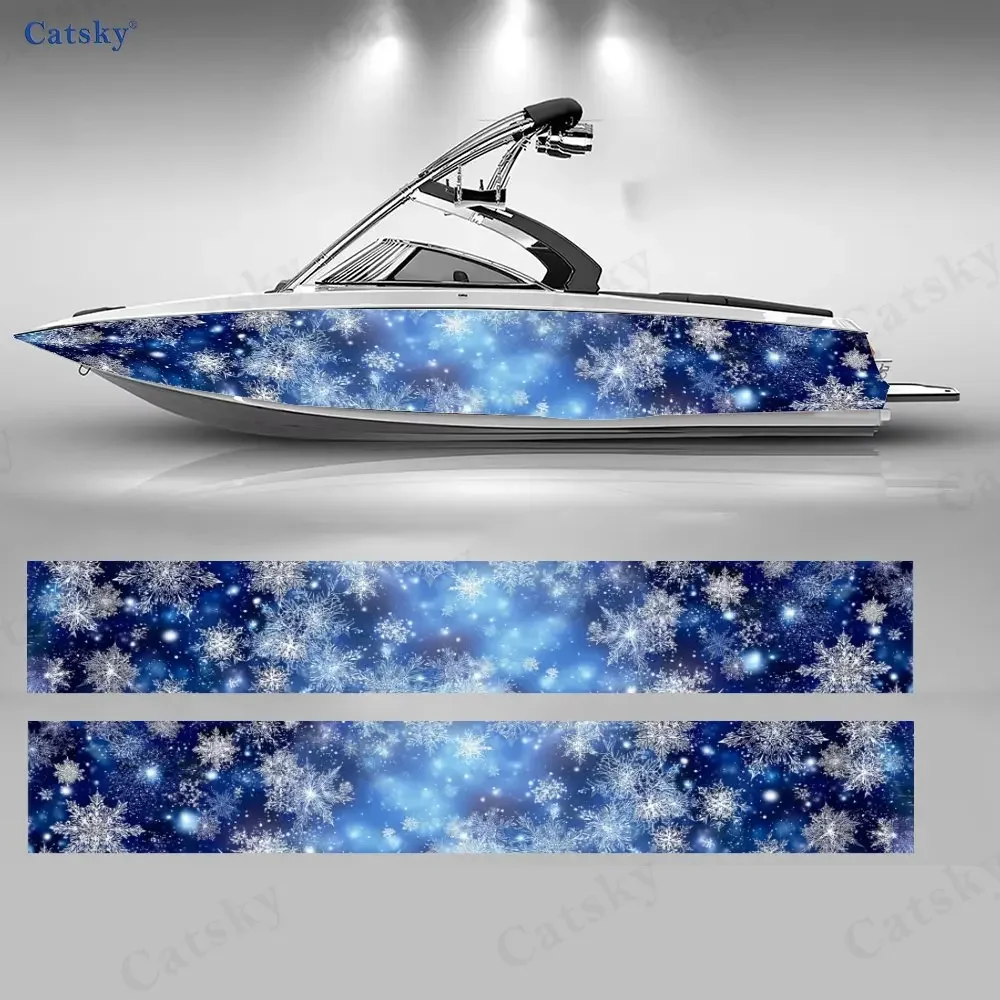 2Pcs Blue Tone Star Frost Boat Stickers, PVC Waterproof Durable Vinyl Wrap Decals for Fishing Boats, Durable and Stylish Design