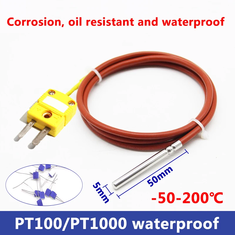 

Waterproof Temperature Sensor PT100 PT1000 RTD Probe Platinum Resistance Detector High Precision Silicone Cable Mini Connector