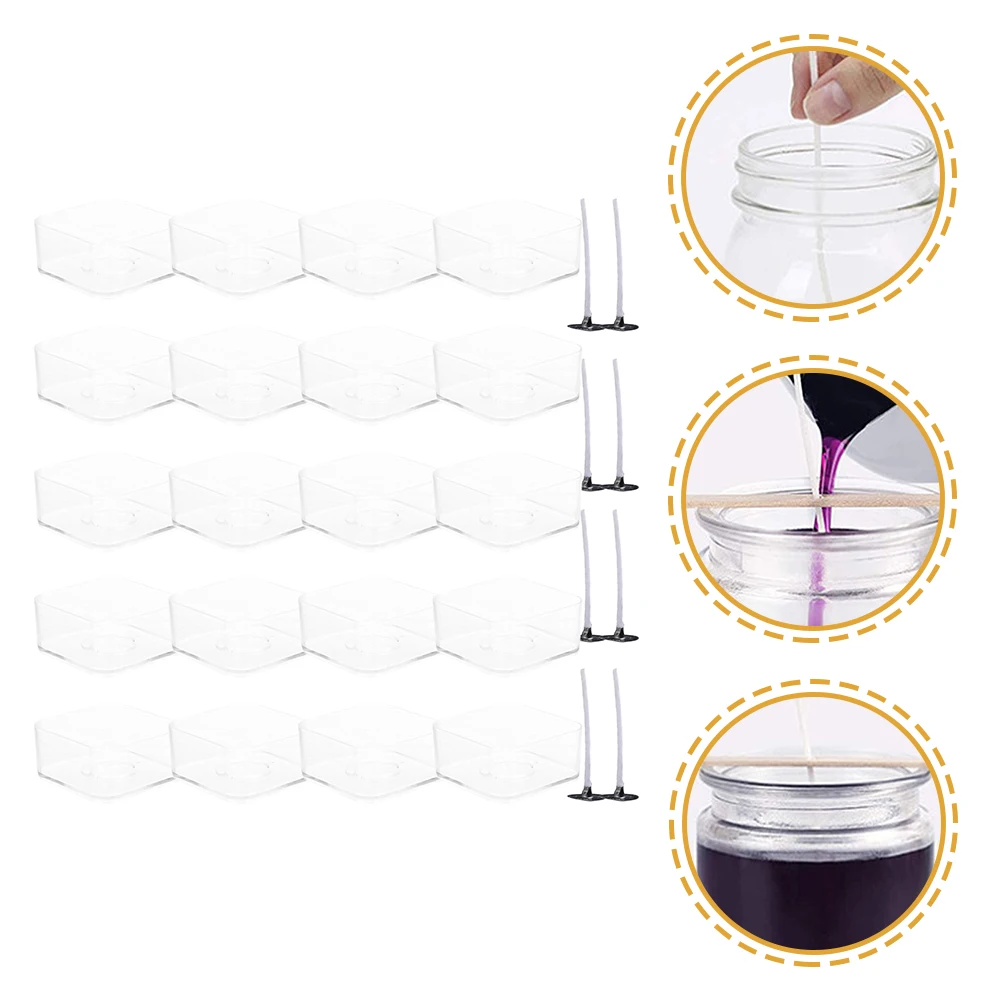 

Heat Resistant Wax Melt Box Plastic Holder DIY Container for Candles Square Shape Tea Light Cup with Wicks