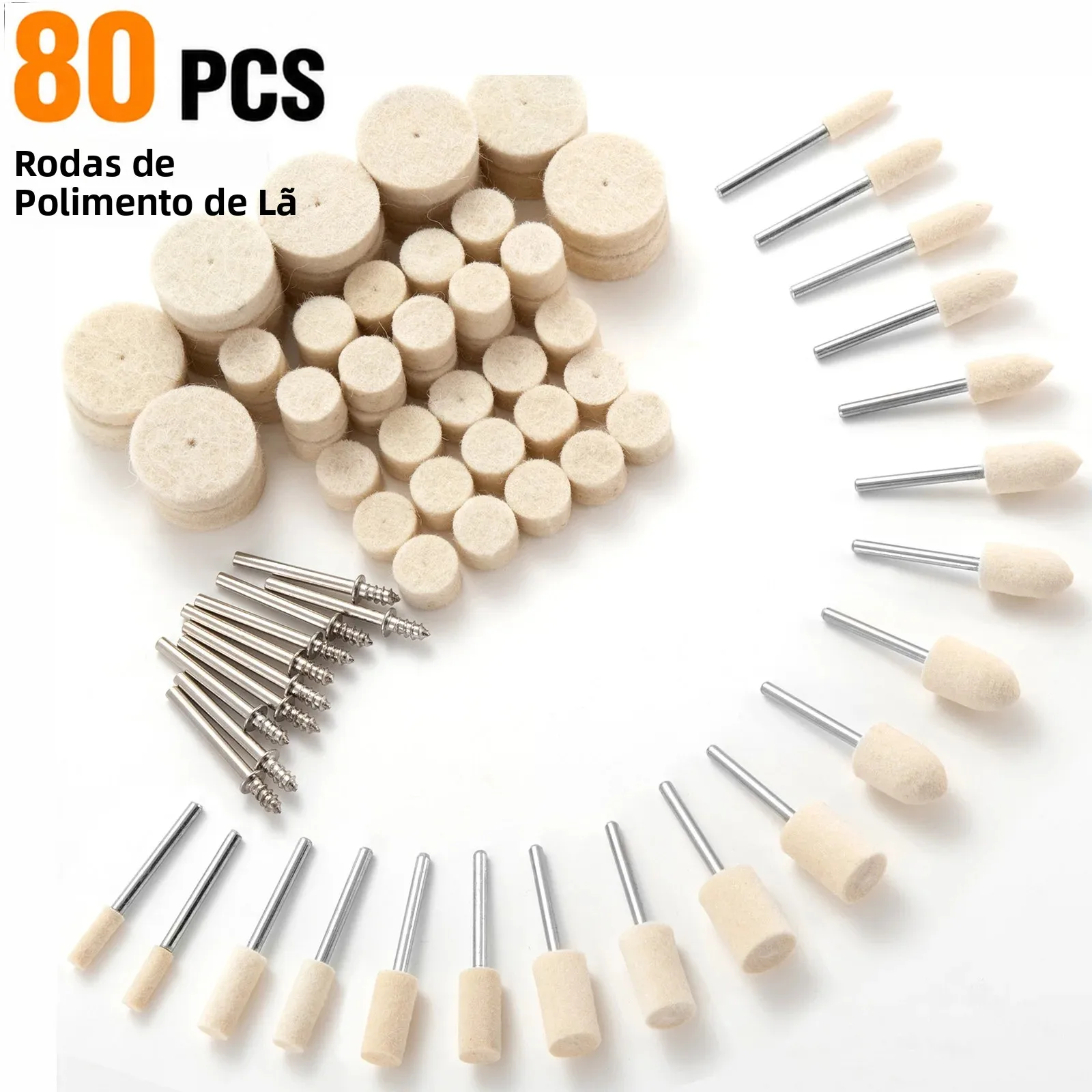 80 rodas de polimento de lã dos pces para dremel, kit de almofadas de polimento de feltro da haste de 1/8 ", jóias/polimento de metal & acessórios da ferramenta rotativa