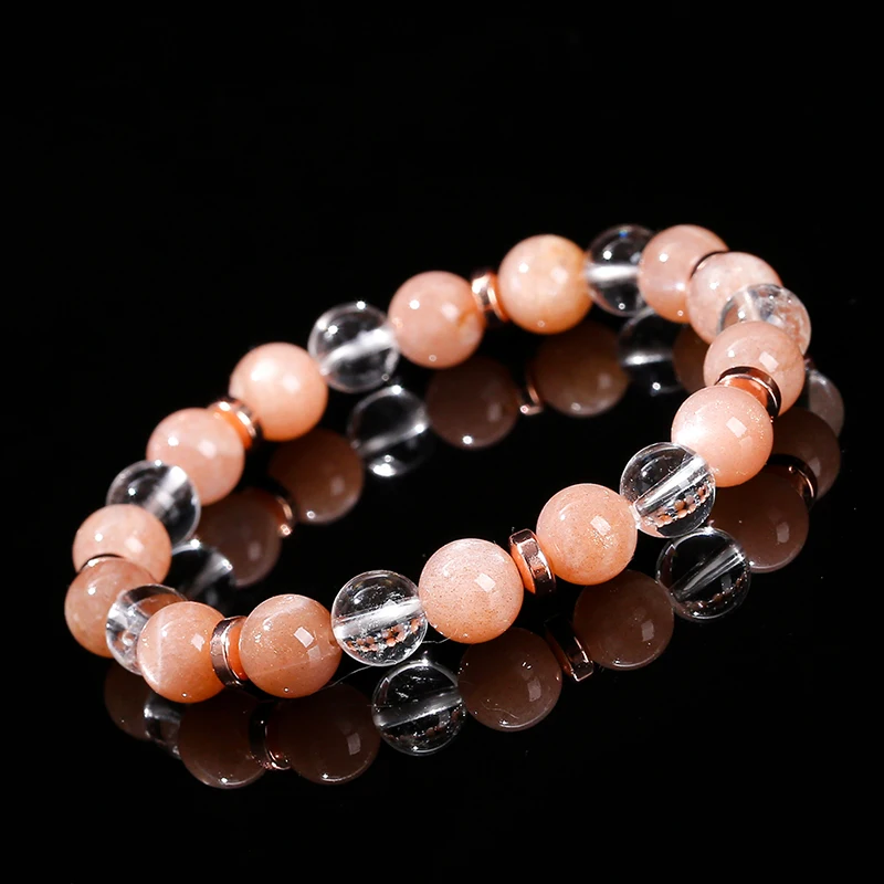 JD Natural Rock Quartz With Sunstone Mixed Strand Bracelet Women Sweet Crystal Design Bracelets Birthday Party Couple Gifts