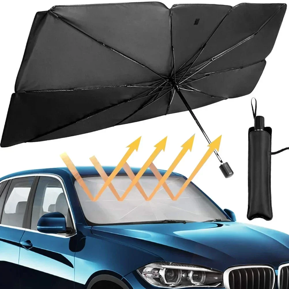 ​​Car Windshield Sun Shade - Silver Foldable UV Resistant Sun Visor with Adhesive​​
