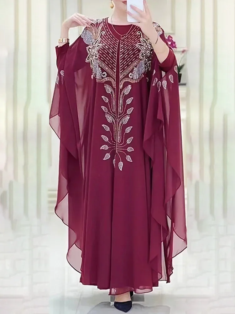 시폰 Boubou 이슬람 패션 Abaya 2 PCS 세트 두바이 터키 맥시 드레스 Musulman Ensembles Caftan Marocain 이슬람 의류