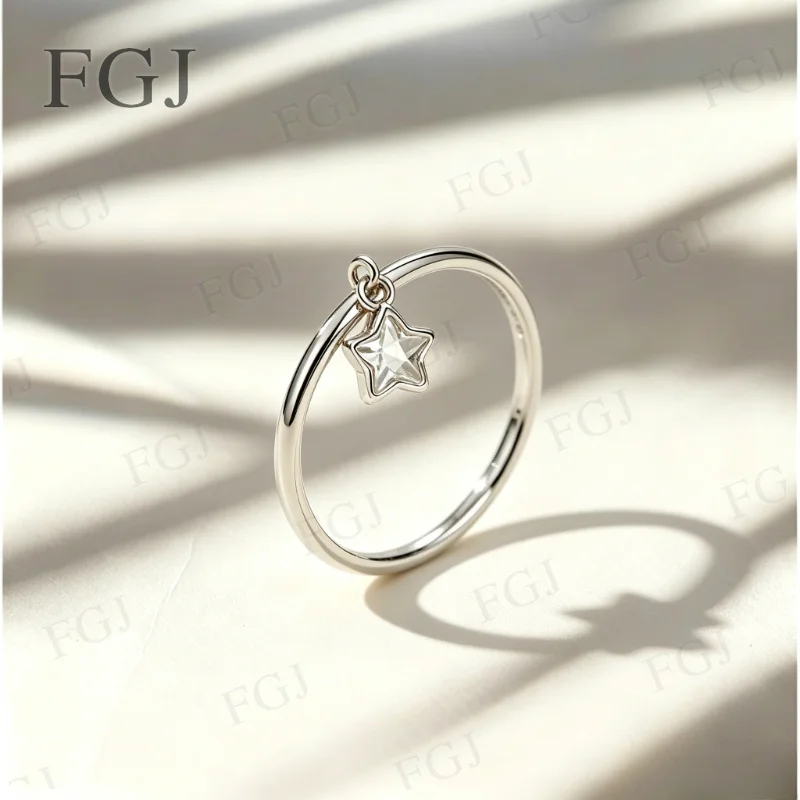 S925 Sterling Silber Trendiger Kleiner Stern-Anhängerring für Frauen Romantisches Jubiläums- und Geburtstagsgeschenk Feiner Schmuck für Sie – Detail 7