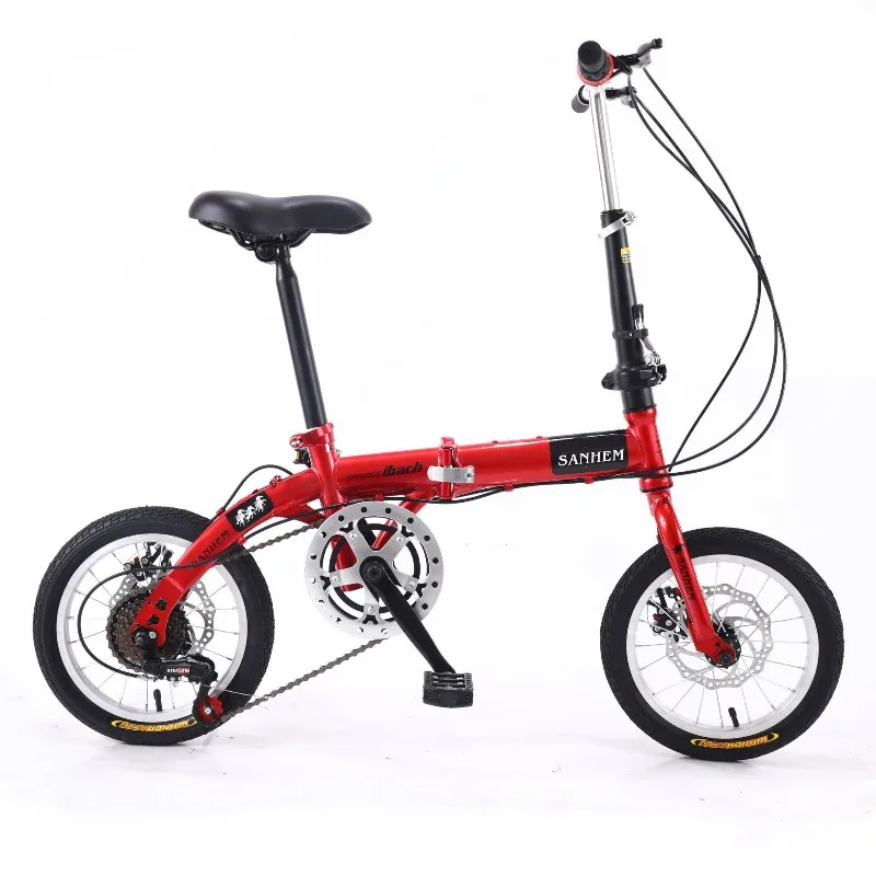 

Adult Bike Foldable Bicycle 14 Inch 7 Speed Folding Bike Portable Lightweight Disc Brake Urban Commuter Travel Student Bike