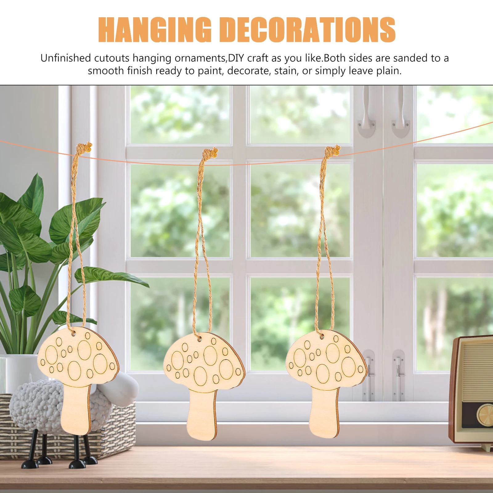 

10pcs Wooden Mushroom Slices Craft Cutouts Hanging Decor Unfinished Ornaments Diy Sewing Accessories Art Projects