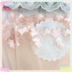 1Yard 18cm Orange Pink Polyester Soft Mesh Embroidery Lace Trimmings Dress Accessories Lace Fabric Sewing Crafts Doll Material