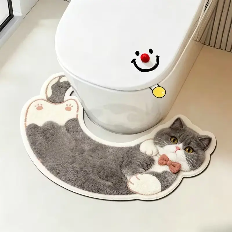 VIKAMA British Shorthair Cat U-Shaped Toilet Mat, Cute Kitten Absorbent Non-Slip Rug, Toilet Base Bathroom Home Decor