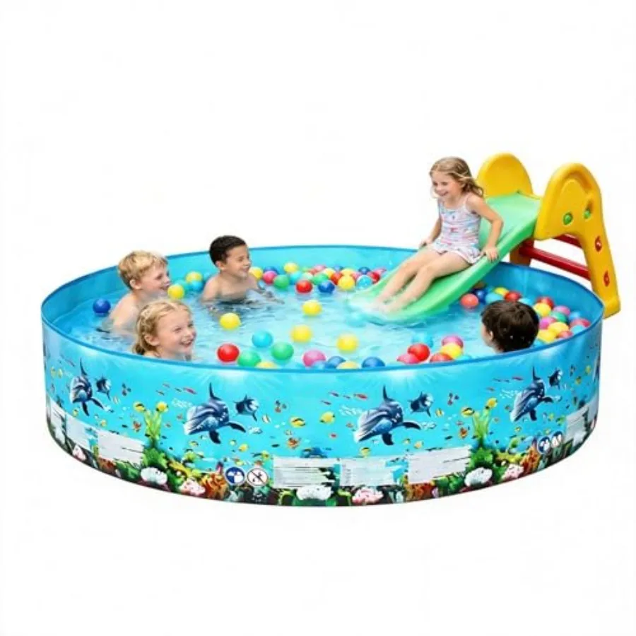 

Round Pool 8ft Foldable Hard Plastic Non-Inflatable SnapSet Ocean Theme Wading Pool for Family Adults Dogs Pets Backyard Outdoo