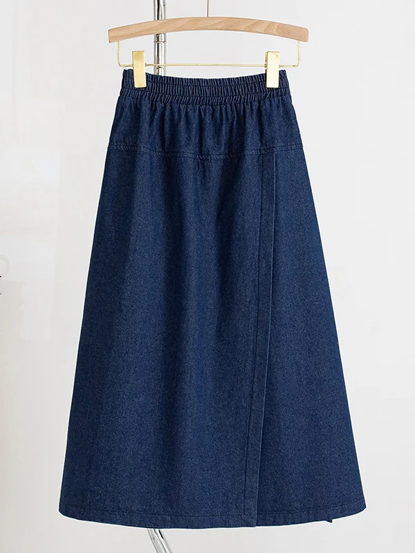 

Джинсовая юбка трапециевидной формы с высокой талией, женская осенняя юбка небольшого размера в тон с высокой талией и запахом, повседневная юбка для поездок на работу