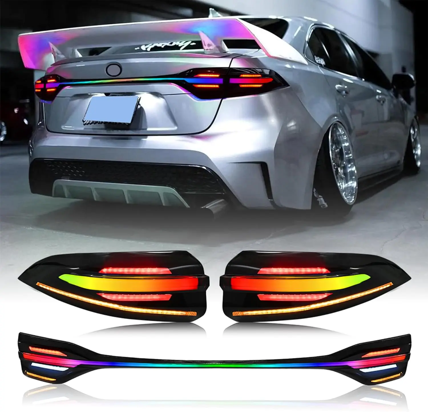 

1 комплект RGB светодиодных задних фонарей в сборе для Toyota Corolla 2020-2024, последовательный указатель поворота, багажник, задние стоп-сигналы, аксессуары