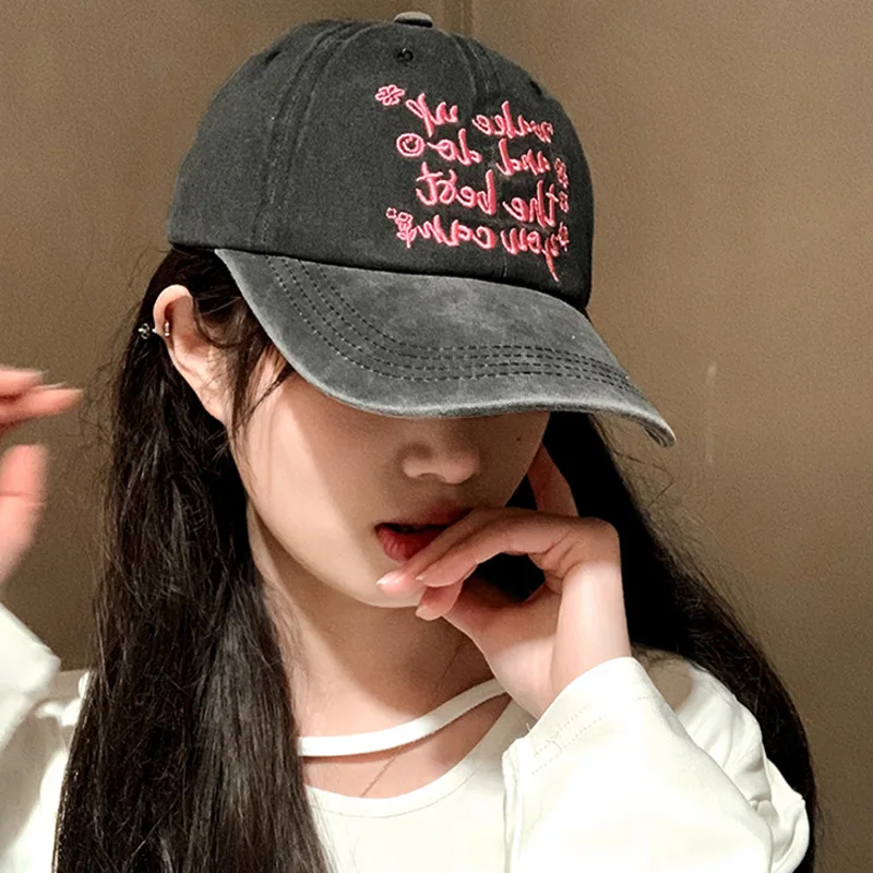 Damska bawełniana czapka z daszkiem z haftem i literami Snapback Peaked Hat For Lady Girl JK Korean Y2K Outdoor Sun Visors Hats