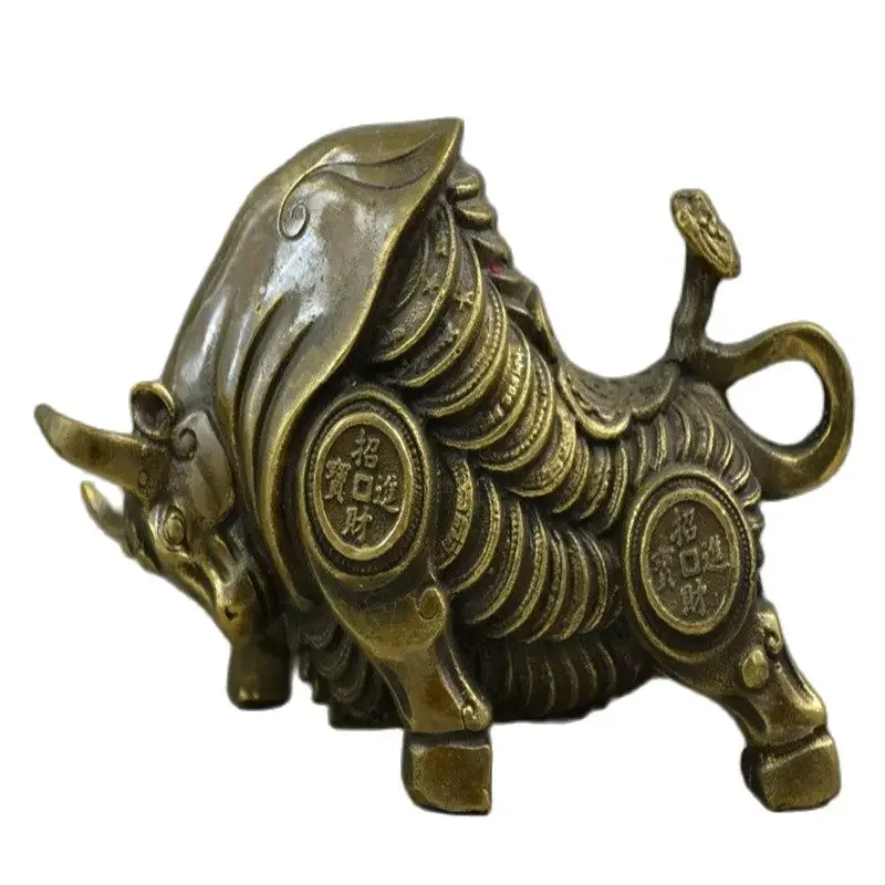 China's Rare Manual Hammer Brass Lifelike Statue Of Bullfighting