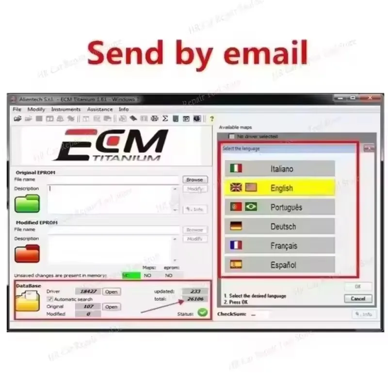 أداة تشخيص تلقائية ECM Titanium V1.61 برنامج وحدة التحكم الإلكترونية متعدد اللغات 26100 دعم السائق لنظام التشغيل Windows 10 18259