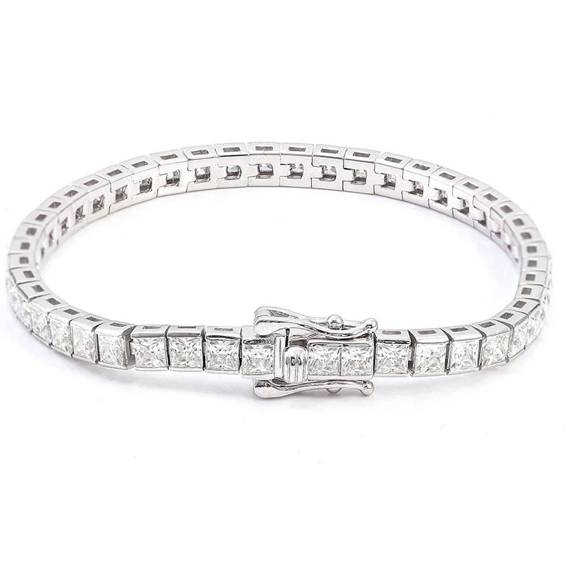 Provence Moissanite Tennis Bracelet for Women Princess Cut D Color VVS Link Chain Custom Jewelry Solid Gold Luxury Bracelets