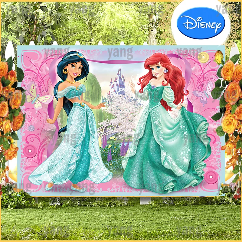 

Cute Disney Princes Sleeping Beauty The Little Mermaid Ariel Happy Birthday PartyDecoration Garden Castle Backdrop Background