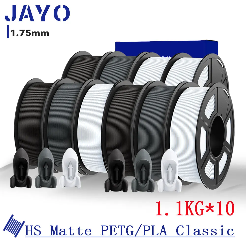 

JAYO 10 рулонов 3D высокоскоростной матовой PETG / высокоскоростной матовый PLA 1,75 мм, 30 мм/с - 600 мм/с, диапазон печати PETG / нить для 3D-принтера PLA