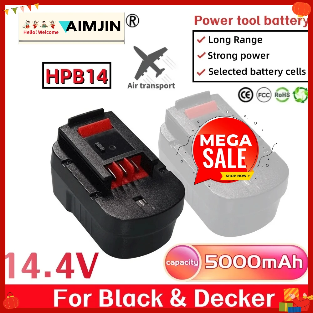 

14.4V HPB14 Battery for Black and Decker 5000mAh Ni-Mh Replacement for Firestorm FSB14 FS140BX 499936-34