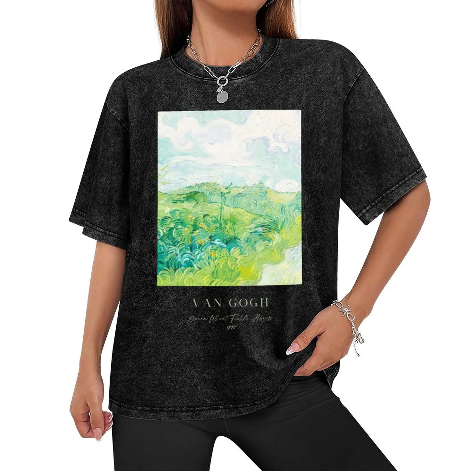 Green Wheat Fields, Auvers by Van Gogh, Sage Green T-Shirt luxury t-shirt Blouse korean fashion tee shirts for men