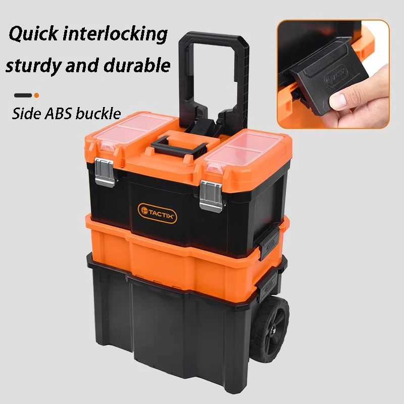Conjunto de caja de herramientas con varilla de tracción combinada, caja de almacenamiento de Hardware multifuncional, cajas organizadoras de herramientas de mantenimiento de electricista apilables