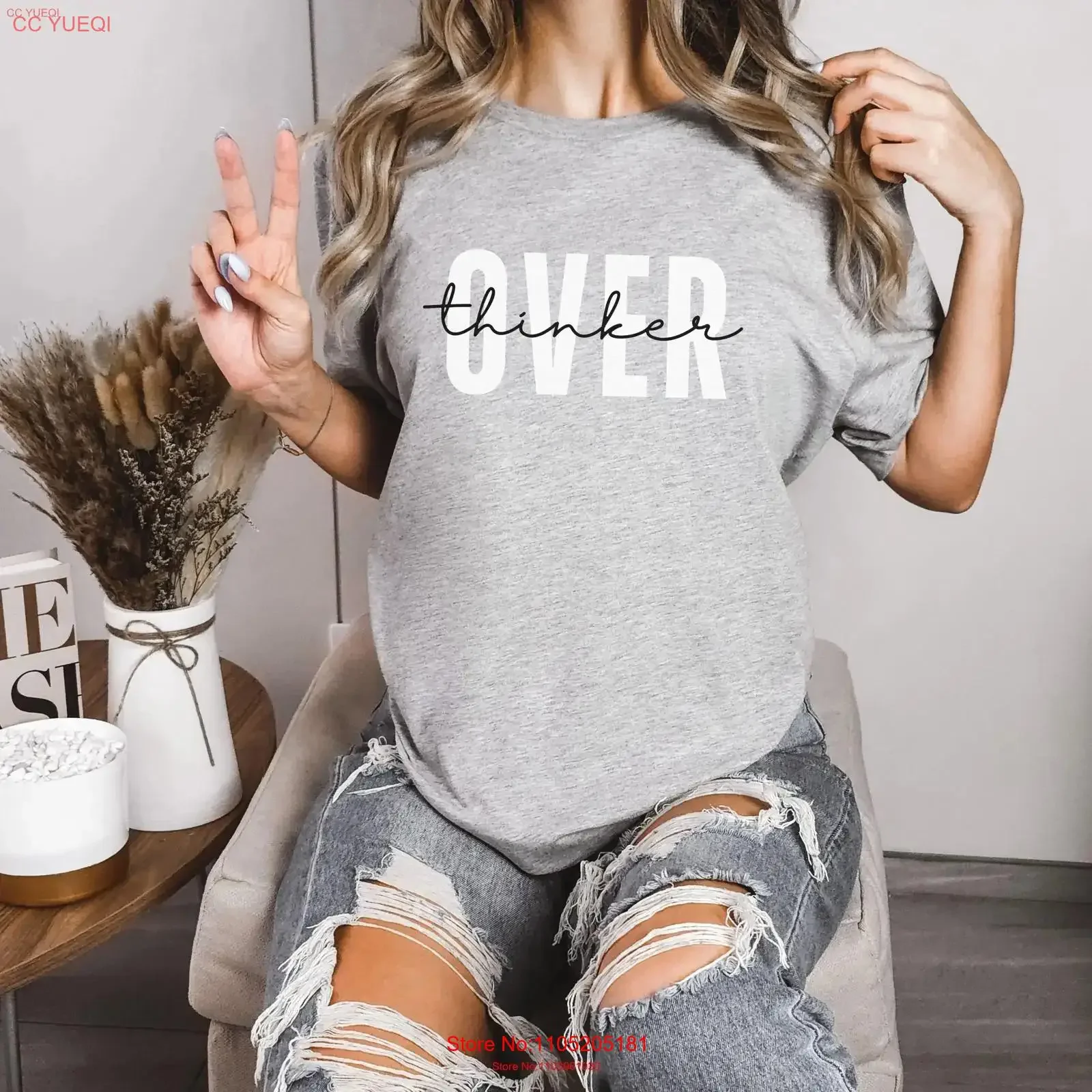 Over thinker overthinking shirt funny T anxiety fun gift ideas mom vintage Washed designer clothes Breathable Stretched
