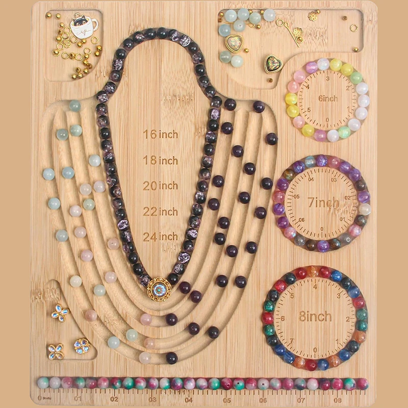 Solid Wood DIY Beading Board, Wooden Jewelry Making Tool for Bracelets, Handmade Crystal Bead Stringing Workbench Display Stand