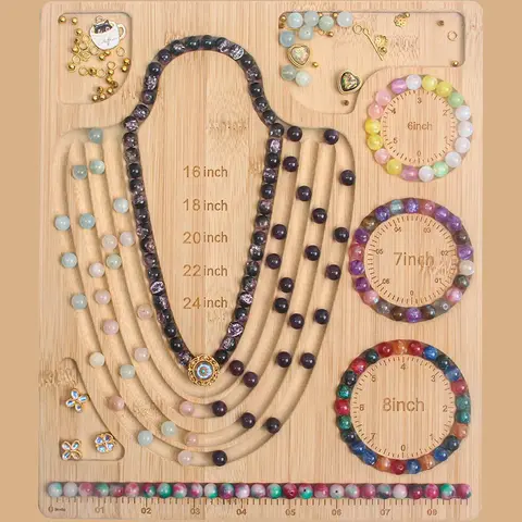 Solid Wood DIY Beading Board, Wooden Jewelry Making Tool for Bracelets, Handmade Crystal Bead Stringing Workbench Display Stand