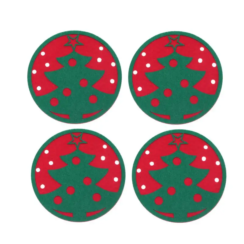

4pcs Christmas Coaster Snowflake Christmas Tree Felt Cup Mat Xmas Party Decoration Table Accessories Pad Non-Slip Heat Resistant