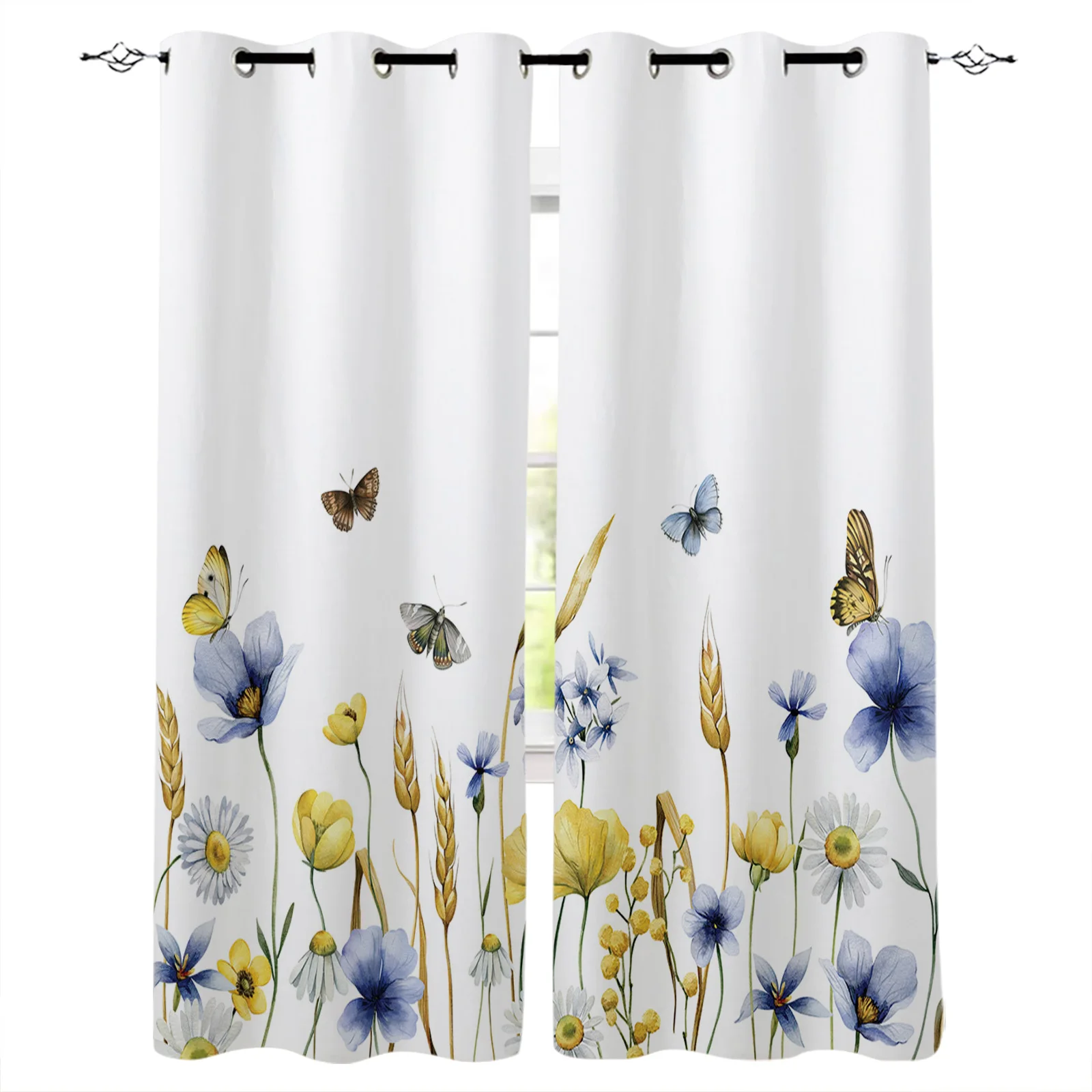 

Flower Butterfly Wheat Ear Curtains for Living Room Kids Bedroom Blinds Windows Curtain Balcony Hall Custom Drape Long Cortinas