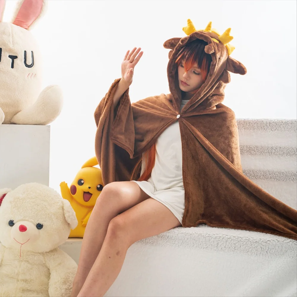 Genshin Impact Cosplay Anime Zhong Li Xiao Hutao Blanket Wearable Cloak Cape Hooded Blanket Shawl Sofa Blanket for Friends Gift