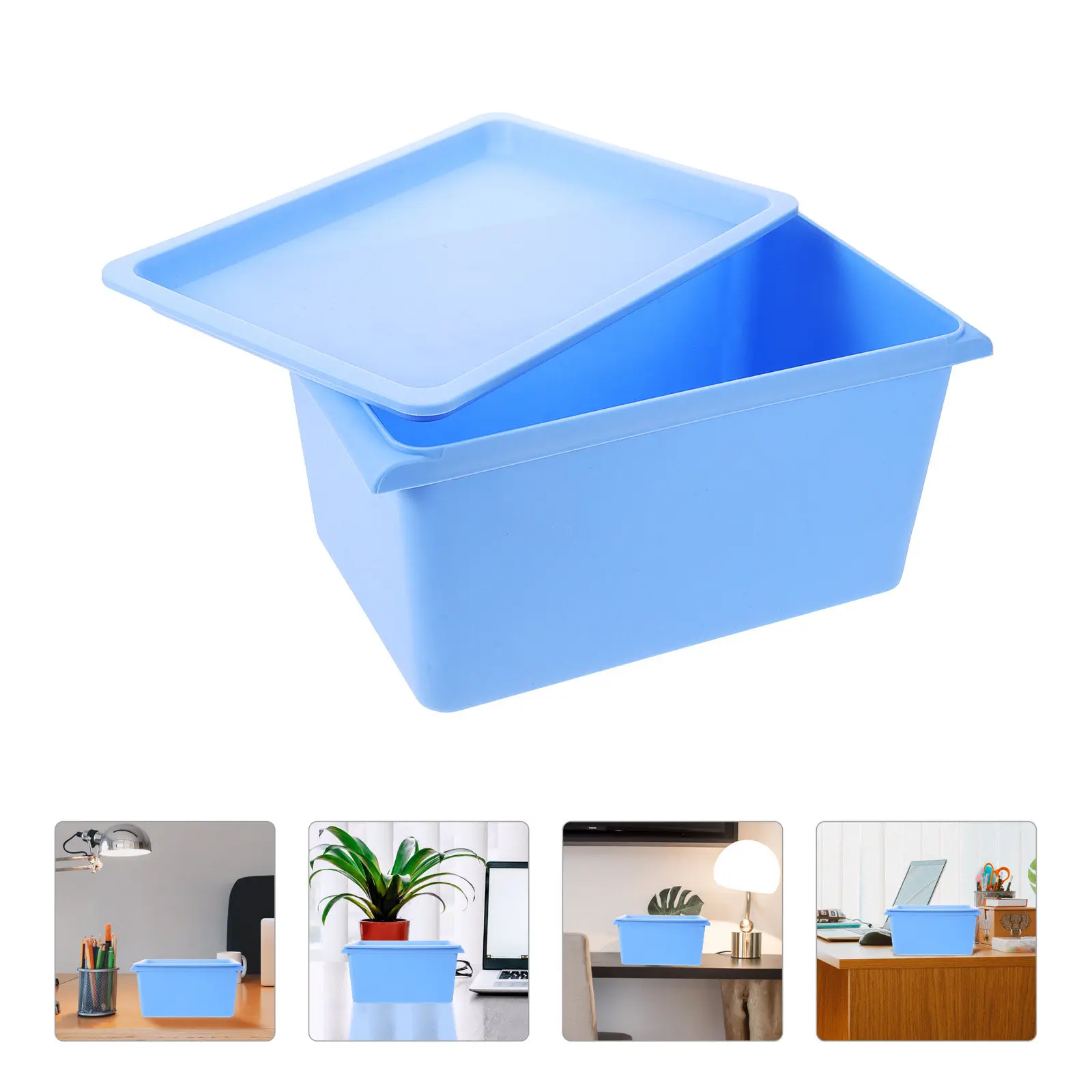 Plastic Storage Box Rectangle Small Object Organizer PP Material Smooth Storage Container with Lid for Office