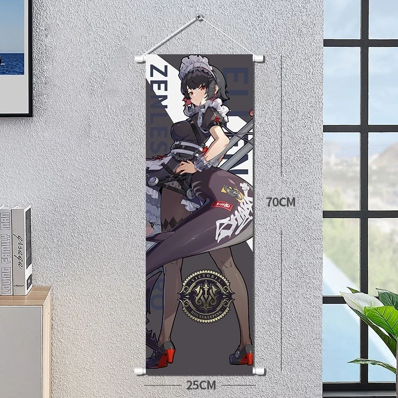 Zenless Zone Zero Figure Scroll Canvas Painting Hoshimi Miyabi Vivian Hugo Home Decor Wall Hanging Anime Poster Wall Art Gift