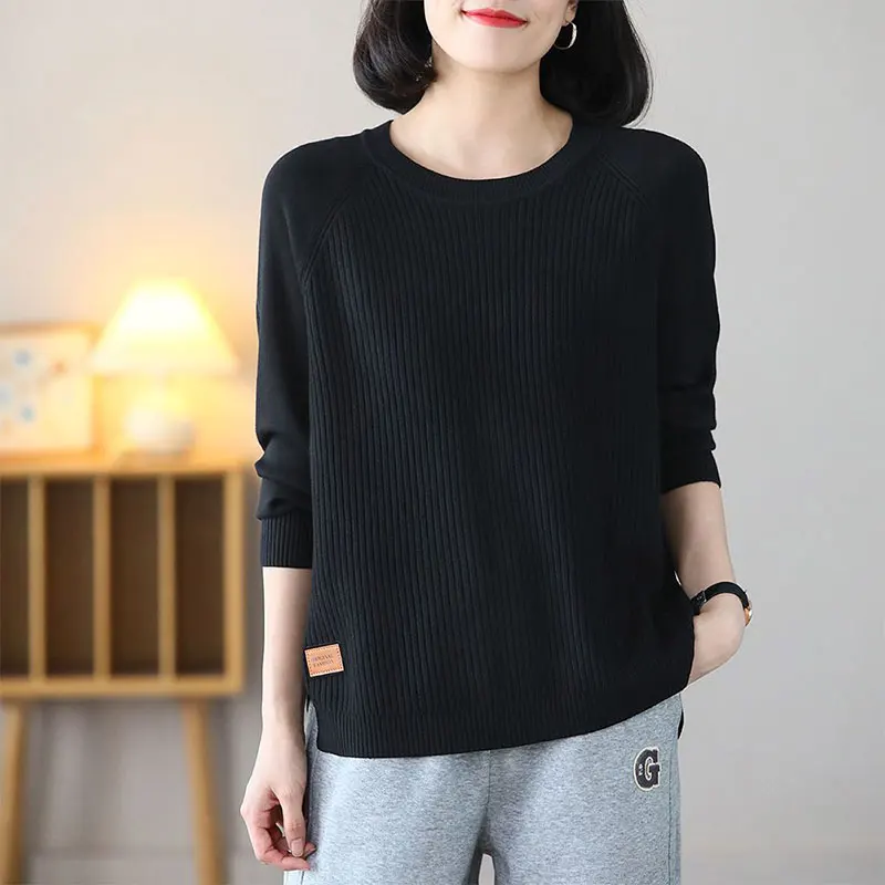 Women\'s O-Neck Long Sleeve Knitwear Loose Tops Casual Clothes for Office Lady Simplicity Monochromatic Autumn and Winter Fashion