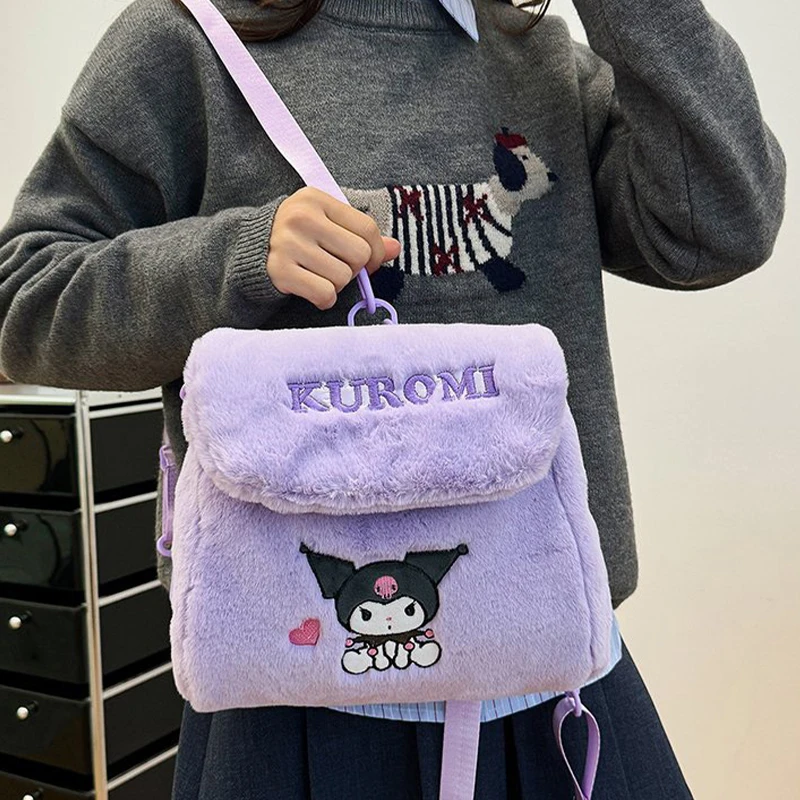 Sanrio Kuromi Plush Schoolbag Kawaii Hello Kitty Shoulder Bag Cute Cartoon Cinnamoroll Backpack Handbags Large Capacity Plushie