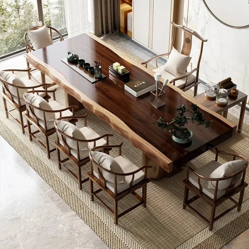 custom.Source Factory New Tea Table Full Set of Home Living Room Zen Teahouse Solid Wood Tea Table Large Board Table and