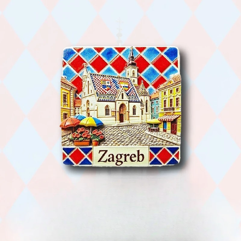 Zagreb Checkerboard Fridge Magnet - Picturesque 3D Old Town Souvenir Unique Croatian Capital Gift for Travel & European Decor view 4