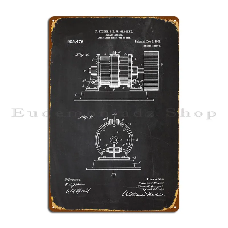 1906 Rotary Engine - Patent Drawing Metal Plaque Poster Garage Club Decoration Designing PaintingTin Sign Poster