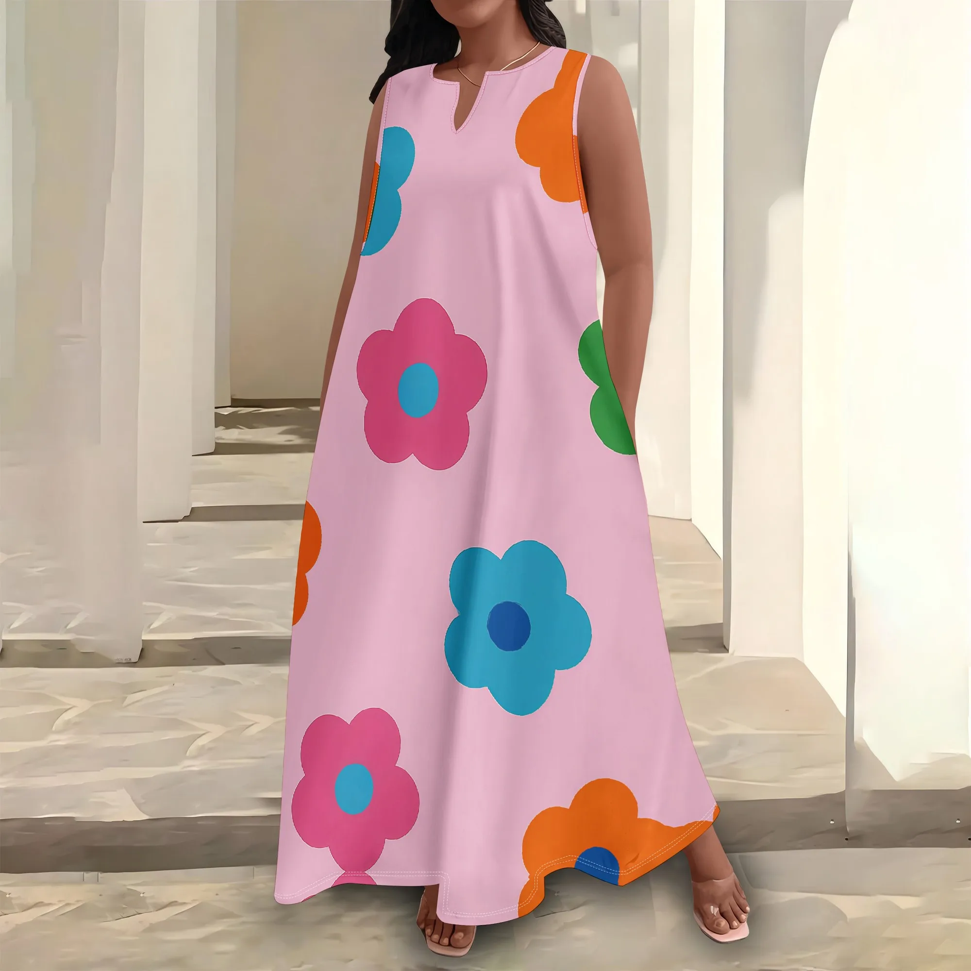 

Plus Size Boho Floral Maxi Dress | Loose Fit A-Line Summer Tunic with Pockets XL-6XL